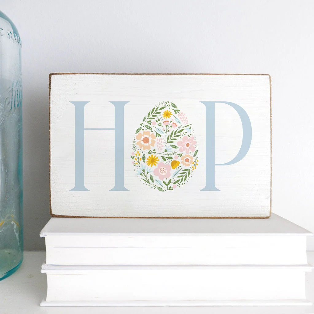 Rustic Marlin HOP Floral Easter Egg Decorative Wooden Block