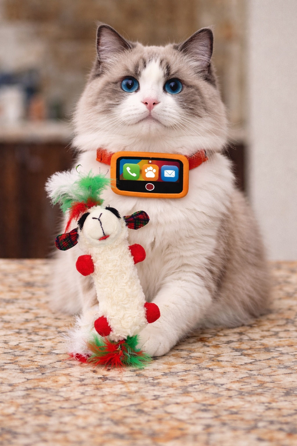 Multipet Holiday Lamb Chop Kuddler with/ Feathers and Crinkle Cat Toy 11.8"