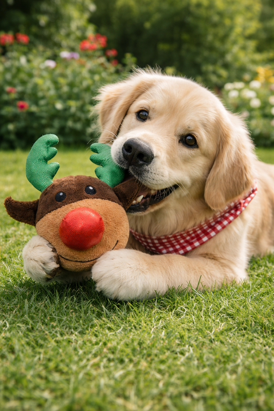 MULTIPET Holiday Pull & Vibrate Plush Cat Toy - Reindeer