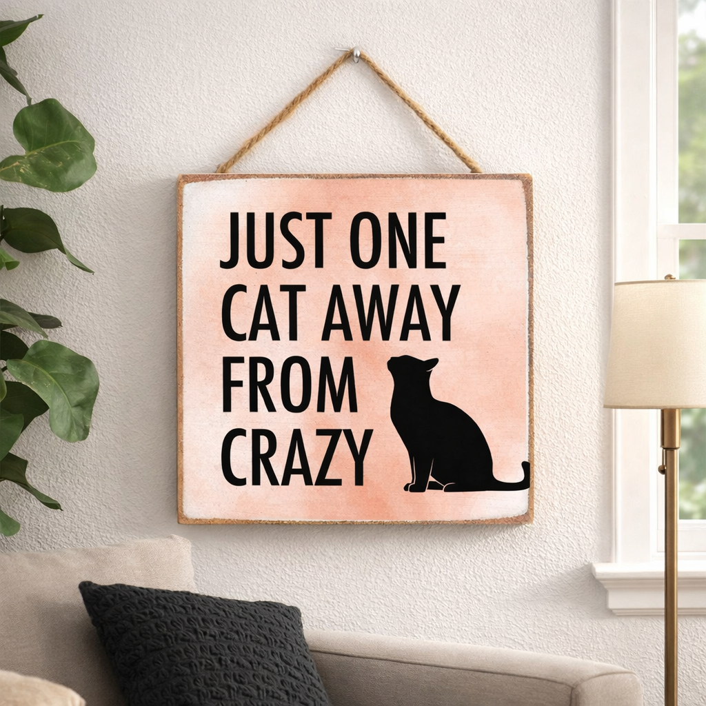 Rustic Marlin One Cat Away Decorative Wooden Block