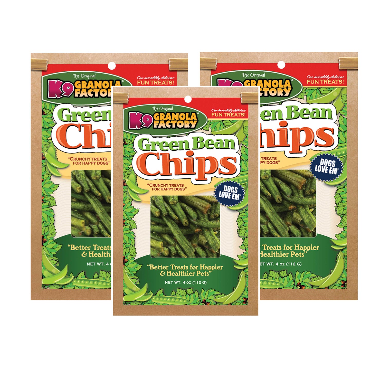 K9 Granola Factory Green Bean Chips Dog Treats 4oz (Pack of 3)