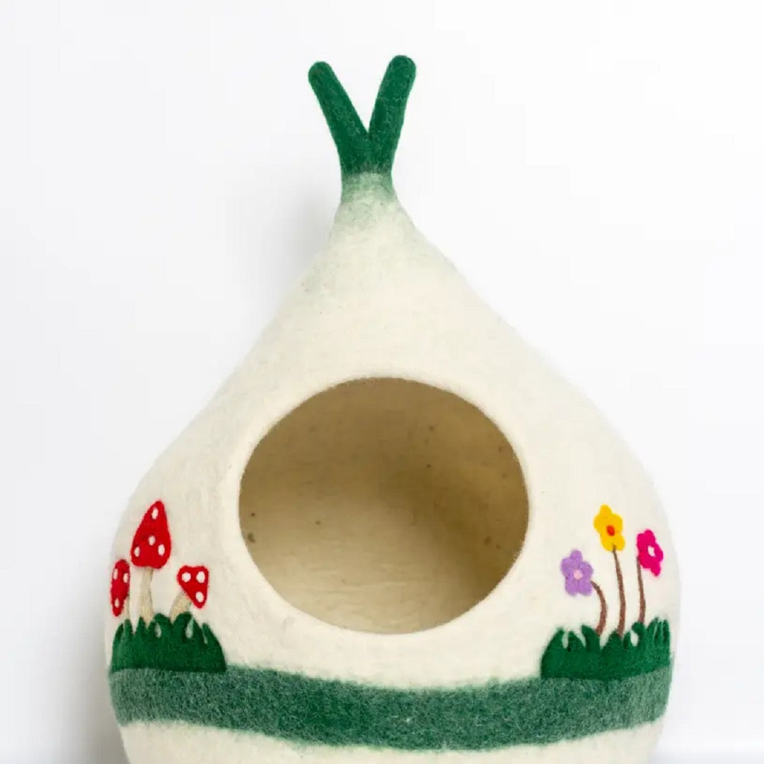 Rising International Inc Felt Cherry Mushroom and Flower Cat Cave Bed