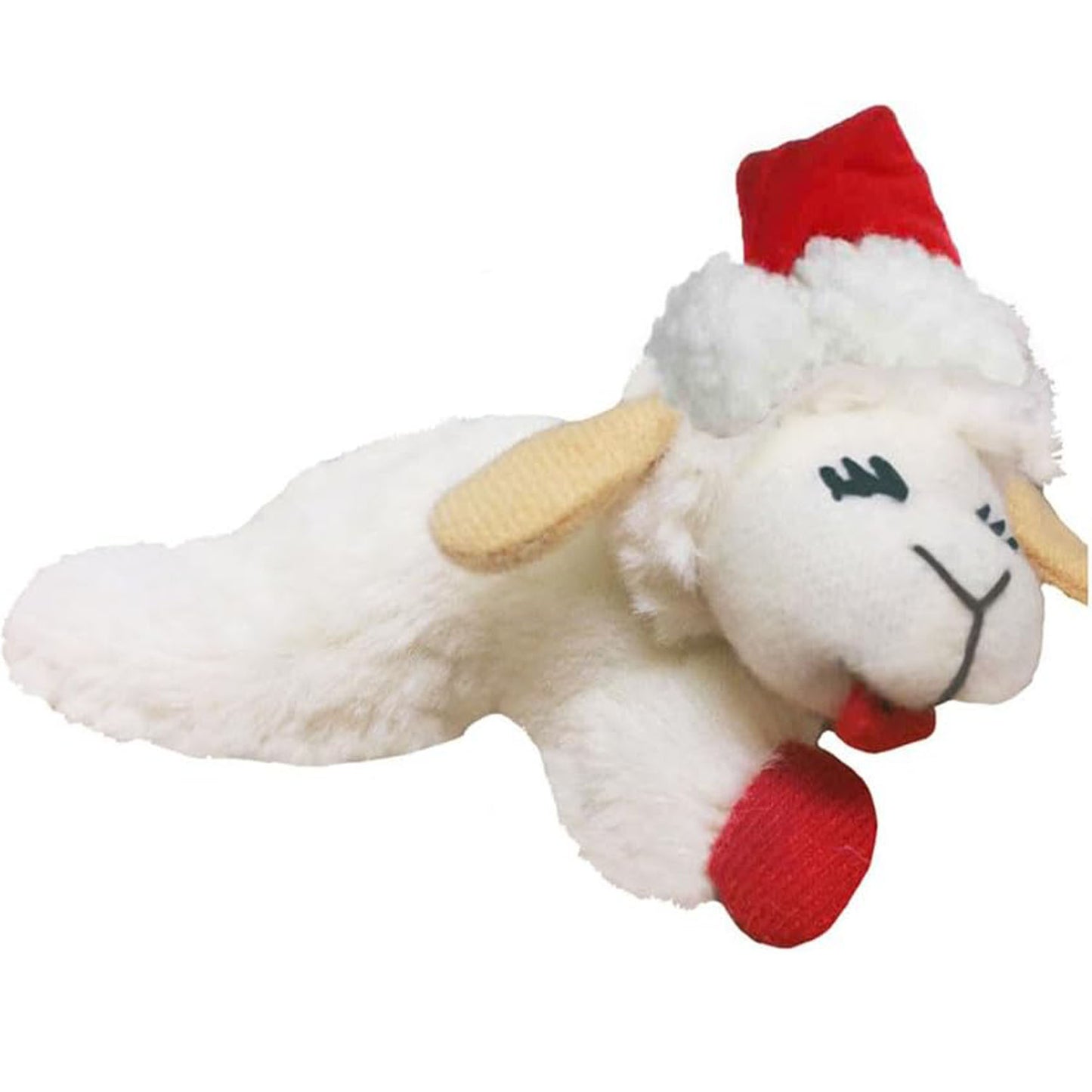 Multipet Holiday Lamb Chop with Santa Hat Plush Cat Toy - 4"