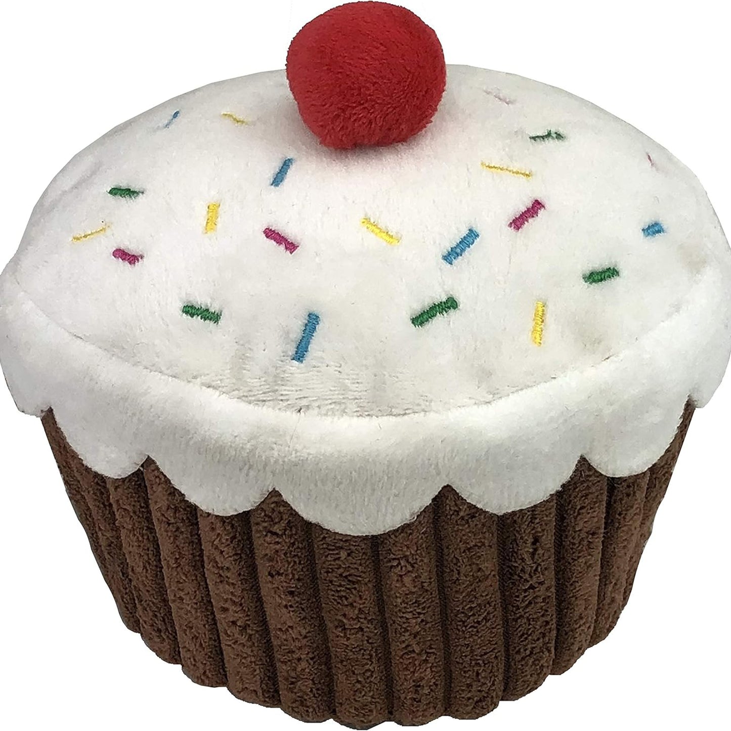 Petlou Durable Plush Food Collection Pet Squeak Toy - Brown White(5" Cupcake)