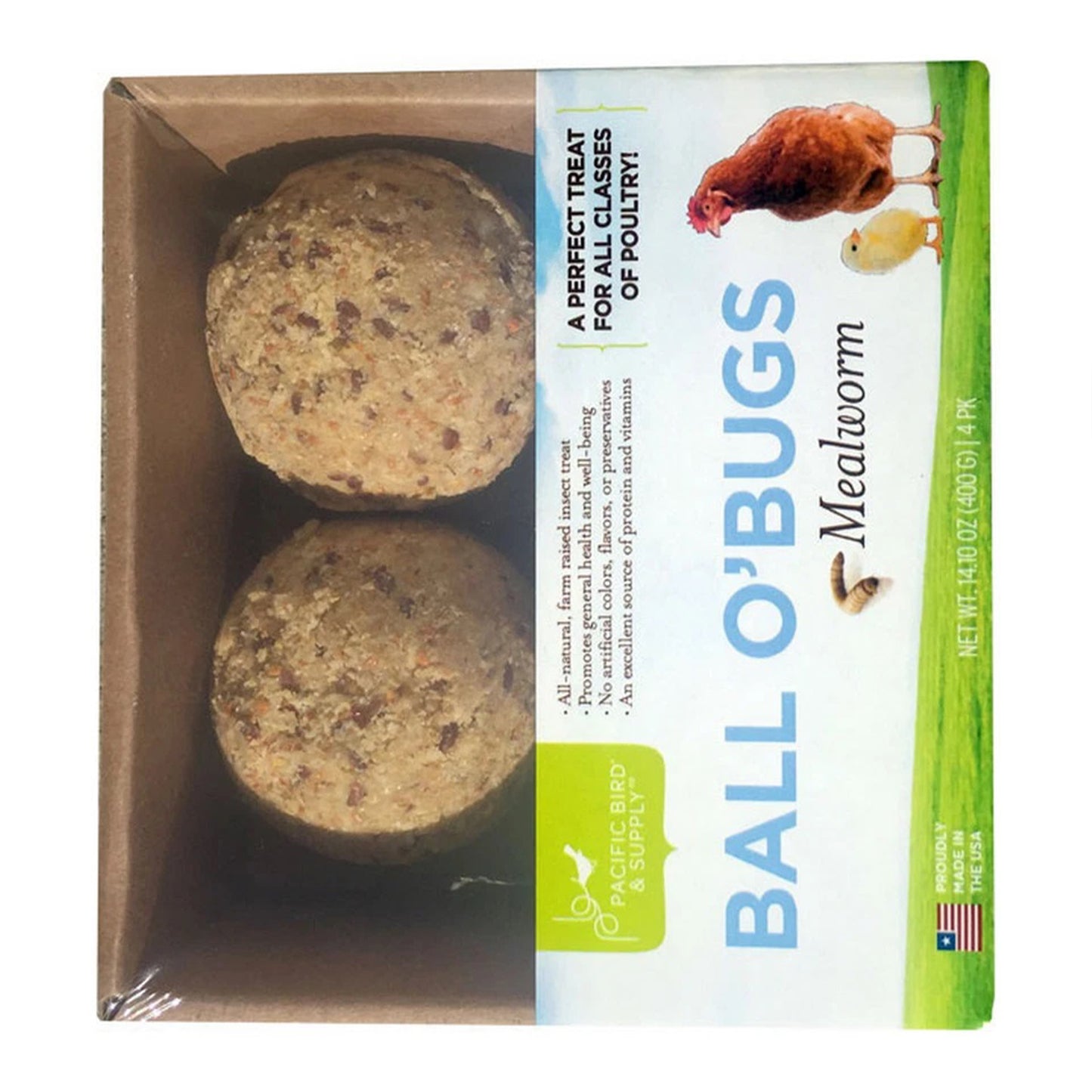 Pacific Bird & Supply Ball O' Bugs Mealworm Chicken Food, 4-pk