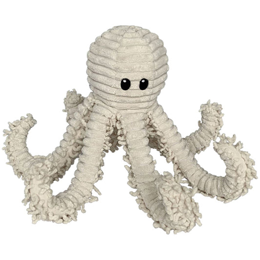 Petlou Durable Natural Nubby Plush Dog Toys with Squeaker and Crinkle Paper - 18" Natural Octopus