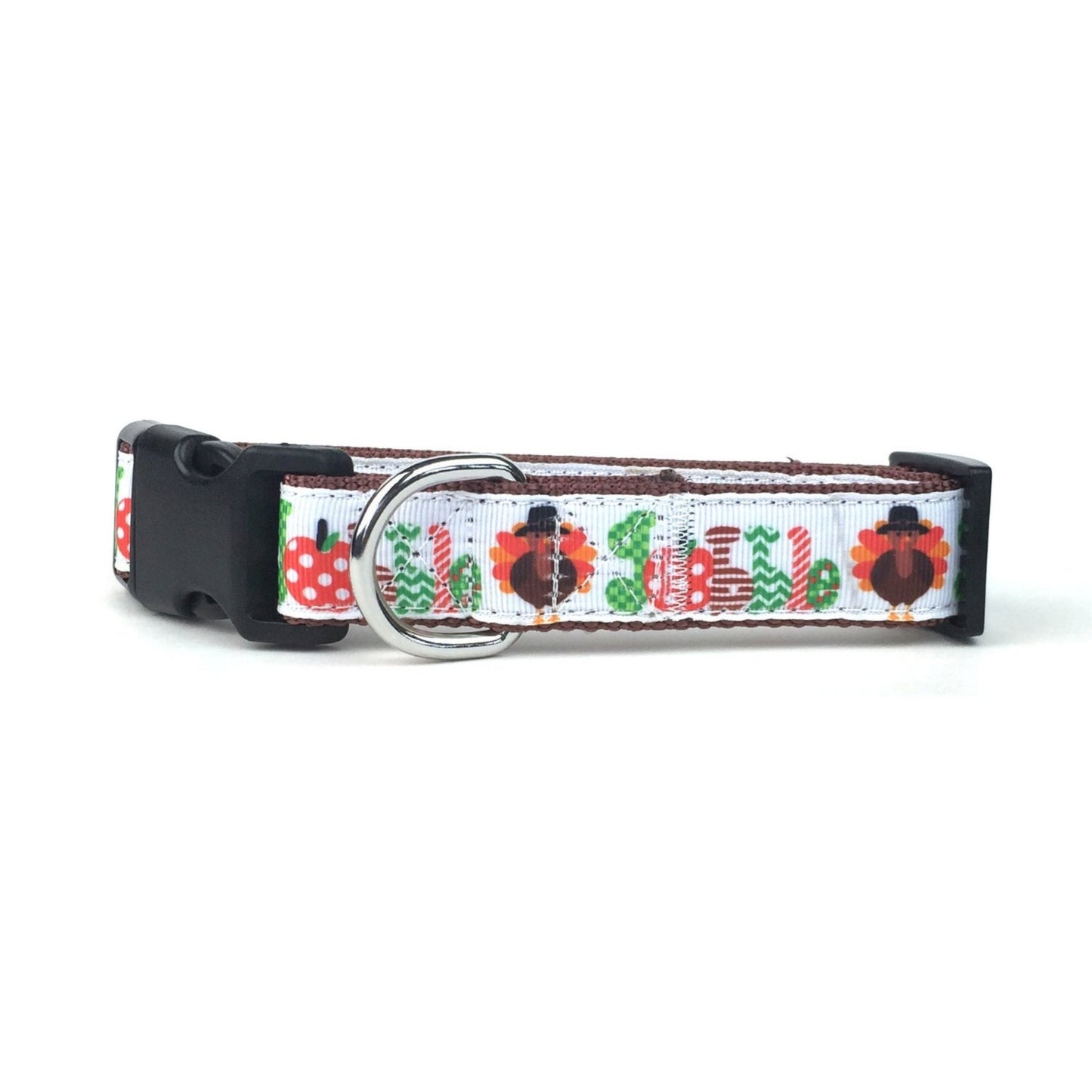 Midlee Medium Gobble Thanksgiving Nylon Ribbon Dog Collar