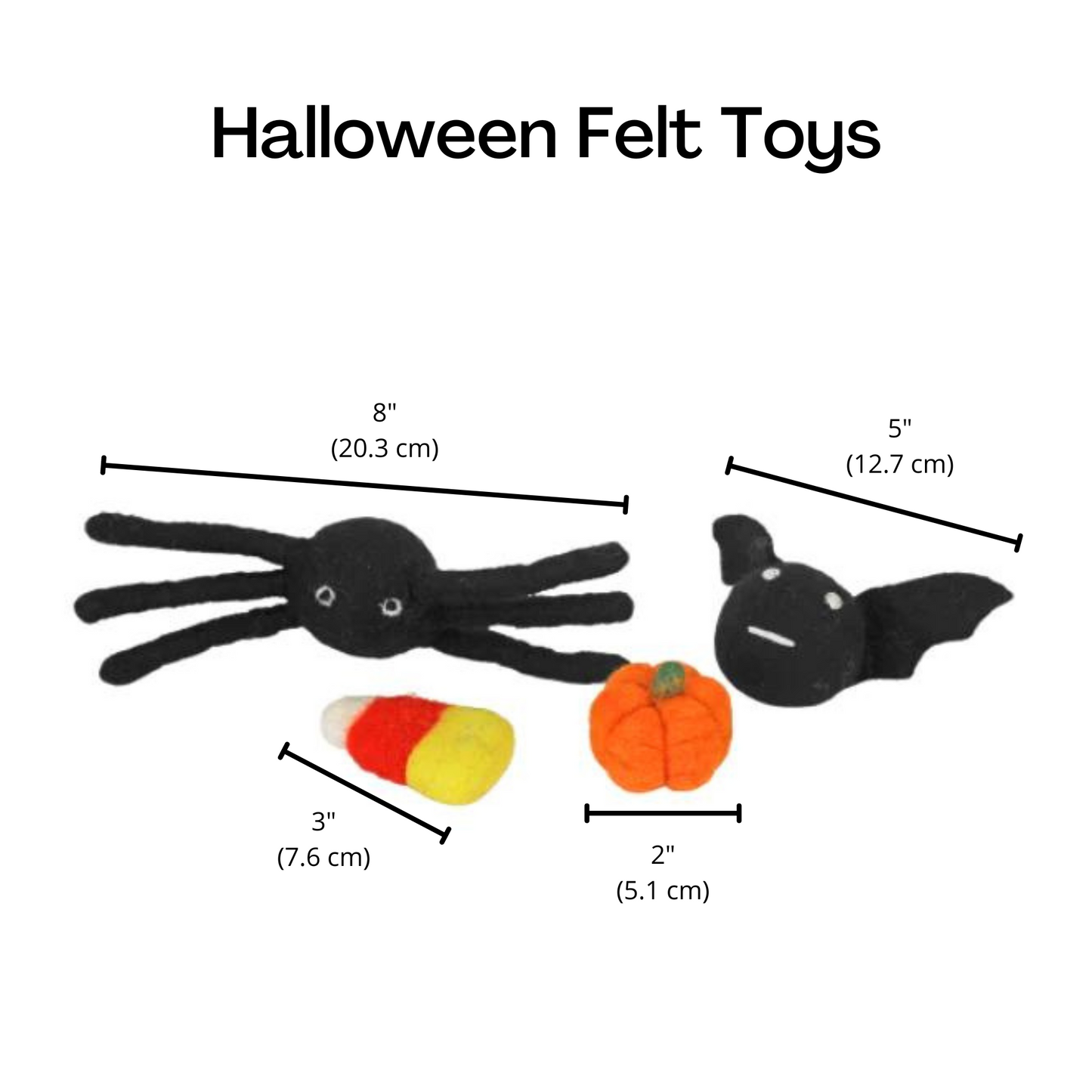 Midlee Halloween Felt Cat Toys Set- Bat, Pumpkin, Spider, Candy Corn