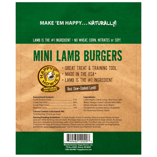 HAPPY HOWIE'S Baker's Dozen Lamb Burgers Dog Treats 2" 13CT