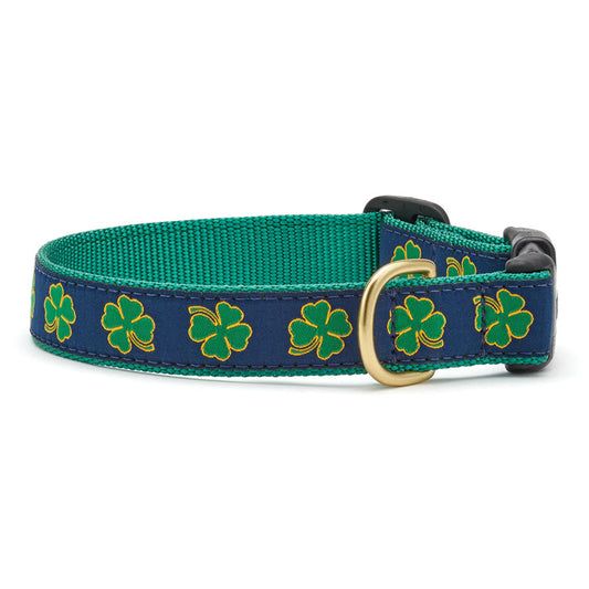 Up Country Navy Shamrock Pattern Dog Collar - Large (15 to 21 inches) 1 inch Wide Width