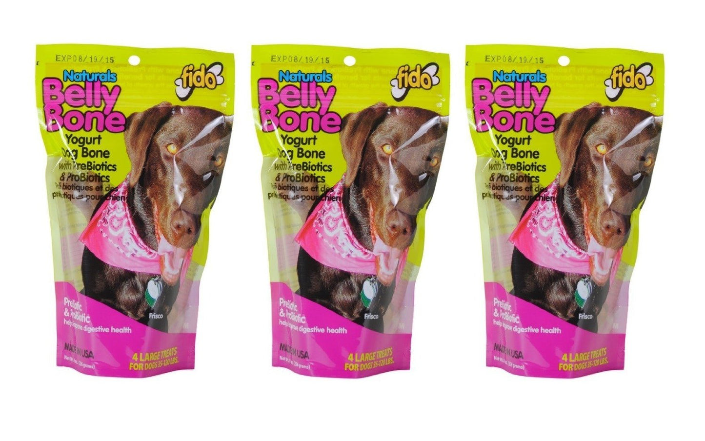 Fido Belly Bone Yogurt Dog Bone - Large 4ct Pack (Pack of 3)