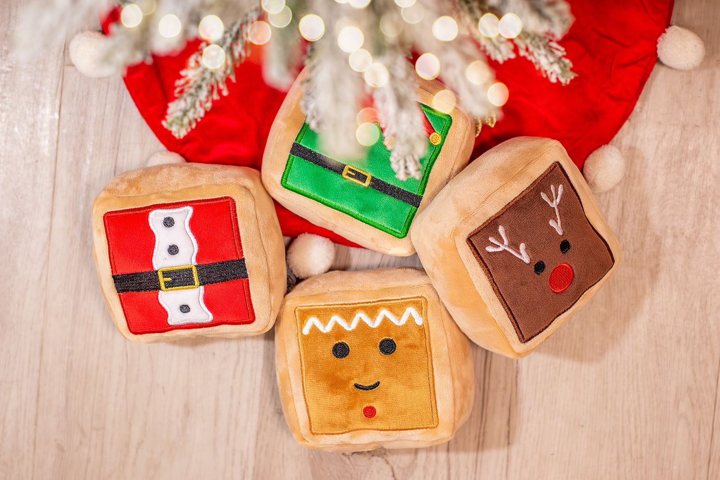 Midlee Gift Box Christmas Squares Sugar Cookie Plush Dog Toy-Reindeer, Gingerbread Man, Santa, Elf