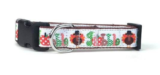 Midlee Large Gobble Thanksgiving Nylon Ribbon Dog Collar