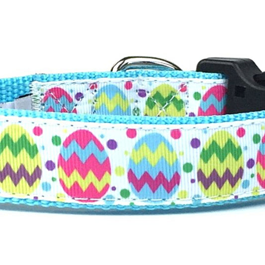 Midlee Decorated Easter Egg Nylon Ribbon Dog Collar (Large, Blue)