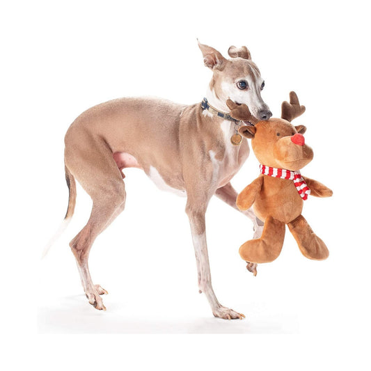 Midlee Christmas Reindeer Plush Dog Toy with Scarf- Squeaky Holiday Pet Gift