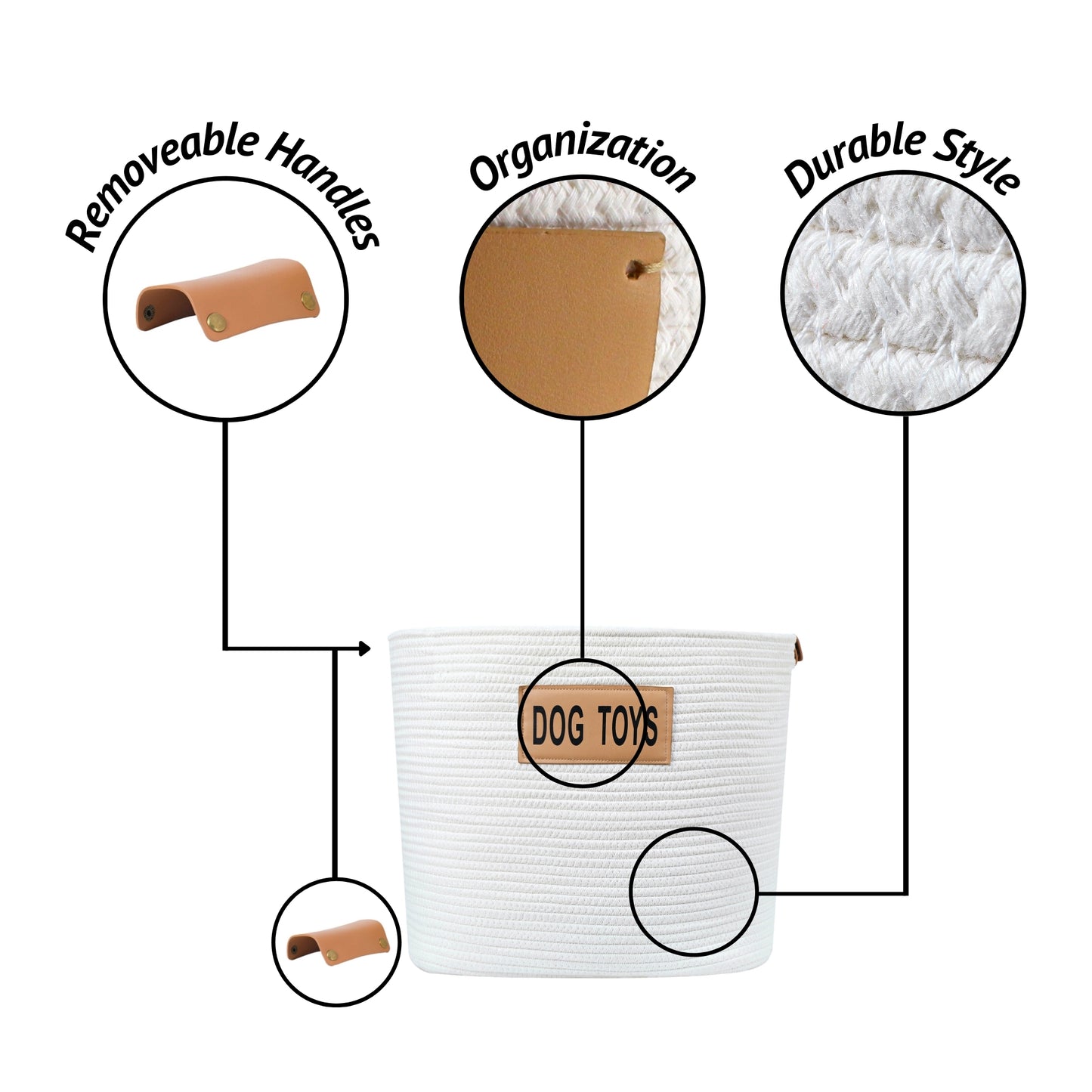 Midlee Rope Dog Toys Basket with Leather Handles