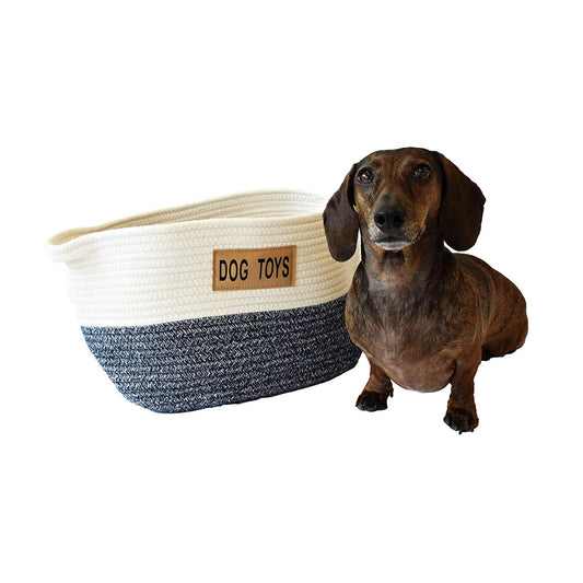 Midlee Two Tone Rope Dog Toy Storage Basket