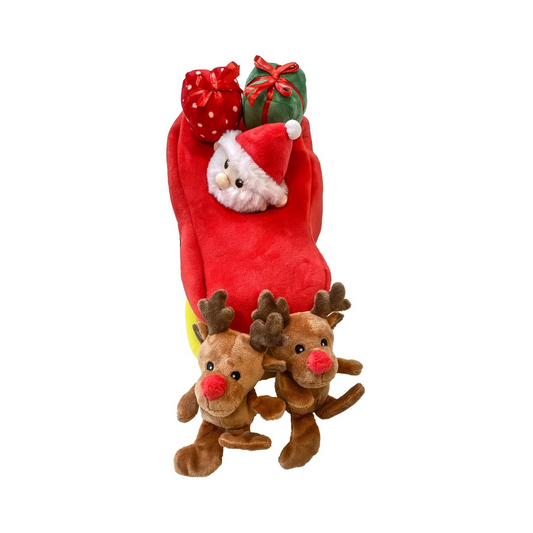 Midlee Santa Sleigh Find a Toy Christmas Dog Toy- Plush Burrow Interactive Hide & Seek Pet Holiday Toy