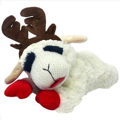 Multipet Holiday Lamb Chop with Reindeer Antlers Plush Dog Toy (10.5" Laying Lamb)
