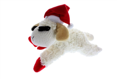 Multipet Holiday Lamb chop with Santa Hat Plush Dog Toy, 10.5"
