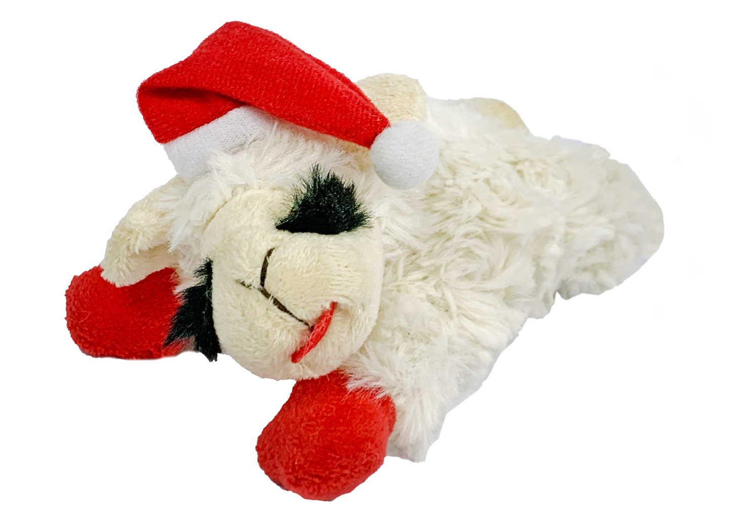 Multipet Holiday Lamb chop with Santa Hat Plush Dog Toy, 10.5"