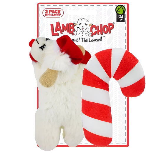 Multipet Lamb Chop Holiday Candy Cane Cat Toy-2Pk