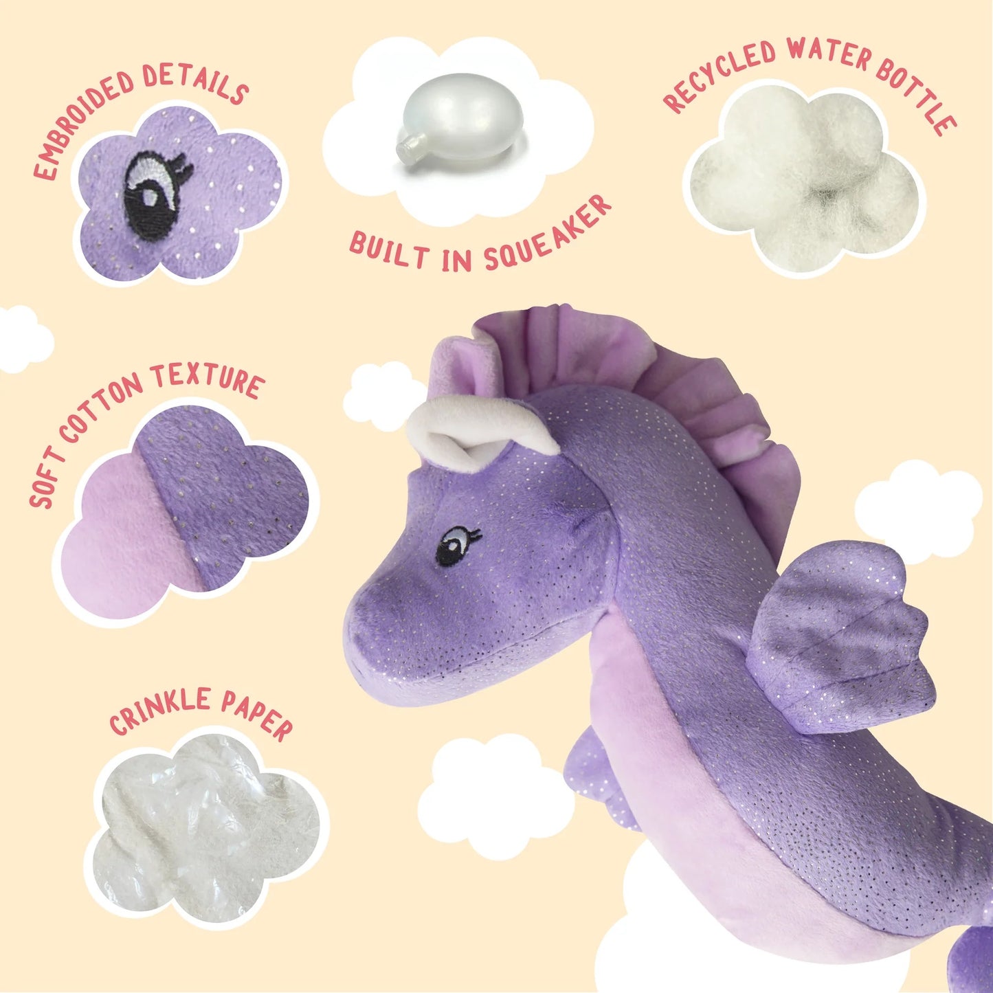 Snugarooz Shelly the Sea Horse Plush Dog Toy, 17"