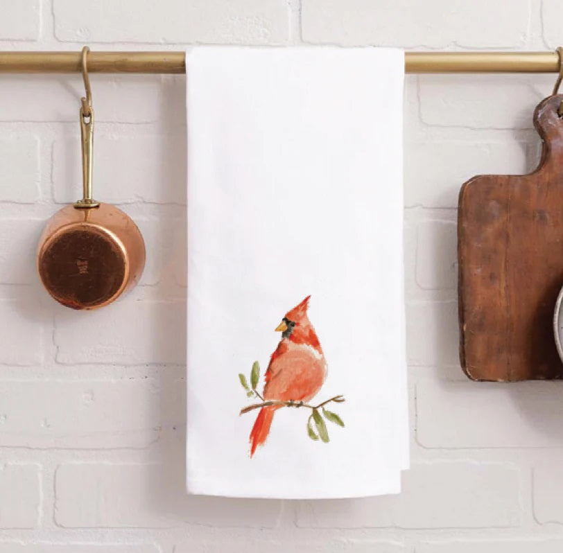 Rustic Marlin Watercolor Cardinal Bird Kitchen Tea Towel
