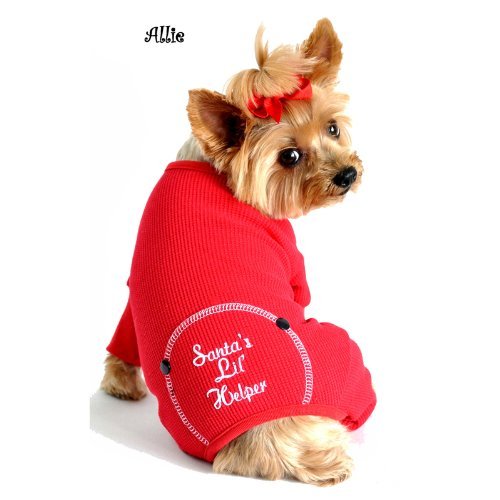 "Santa's Lil Helper" Embroidered Dog Pajamas, X-Small