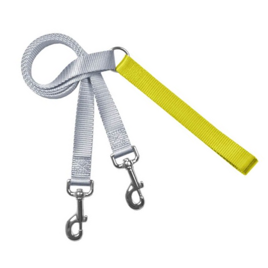 2 Hounds Design Freedom Harness Leash ONLY (1" Wide Silver with Yellow Handle)
