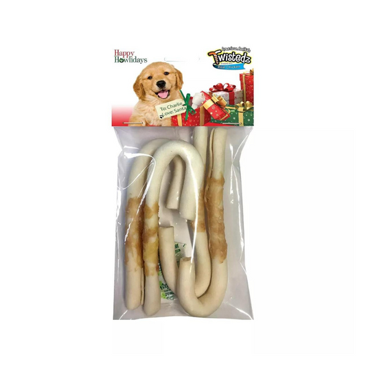 Holiday Twistedz Beefhide Dog Candy Cane w/Beef Meat Wrap 4pk 6"
