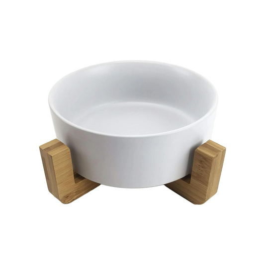 Midlee Modern Raised Pet Bowl on Stand (Single, White - Small)