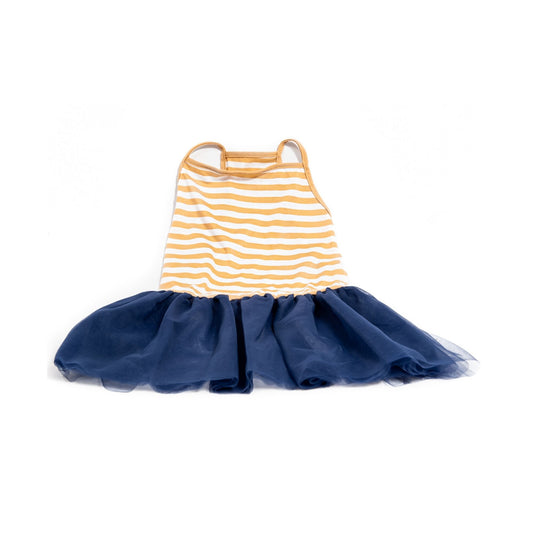 Midlee Elegant Tan & White Stripe Tutu Large Dog Dress