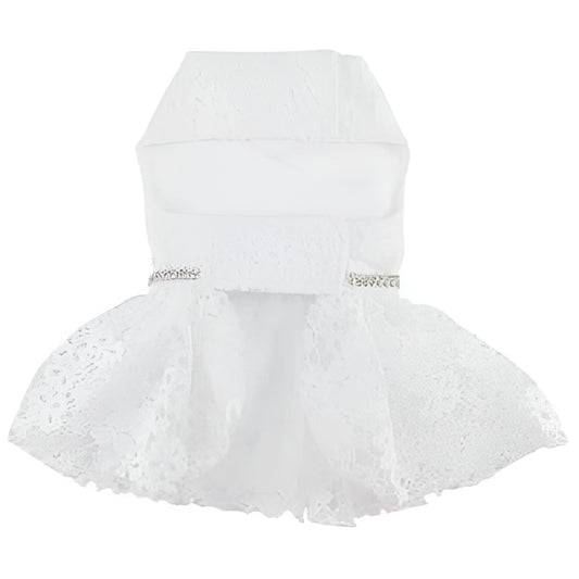 White Lace Dog Wedding Dress with Matching Leash