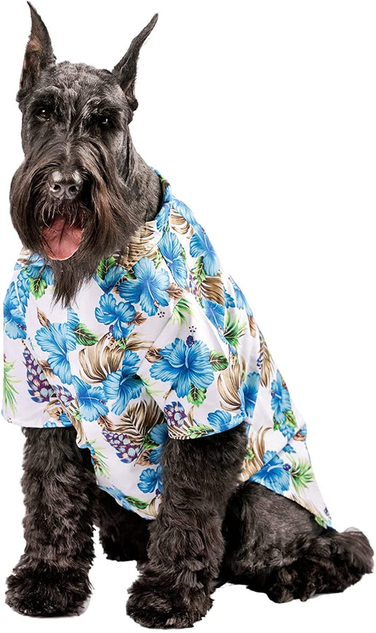 Midlee Blue Hibiscus Hawaiian Dog Shirt (Medium)