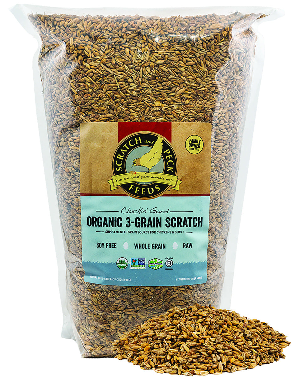 Scratch and Peck Feeds Cluckin Good Organic 3 Grain Scratch Chickens and Ducks Feed - 10 lbs