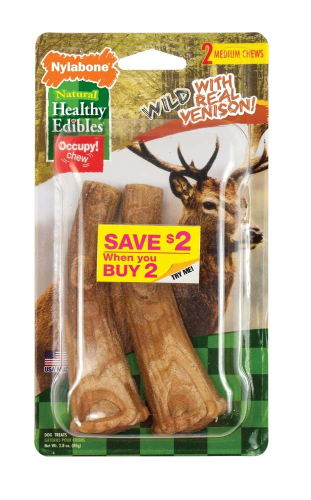 Nylabone Healthy Edibles Edible Antler Real Venison Flavor Dog Chew Treat