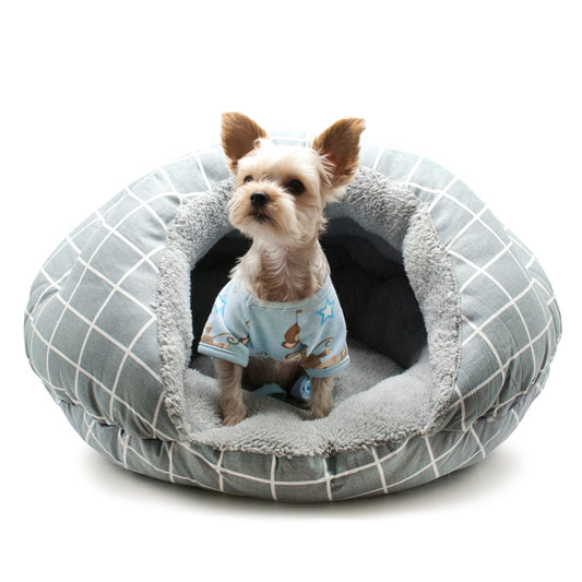 DOGO Burger Bed Small Dog Snuggle Bed - Gray Lattice