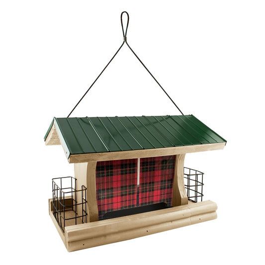 Woodlink Green/Natural Lake & Cabin Buffalo Plaid Ranch Bird Feeder (9.5"X 13.4"X 9.25")