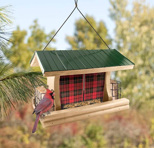 Woodlink Green/Natural Lake & Cabin Buffalo Plaid Ranch Bird Feeder (9.5"X 13.4"X 9.25")