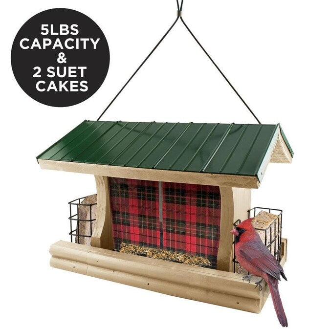 Woodlink Green/Natural Lake & Cabin Buffalo Plaid Ranch Bird Feeder (9.5"X 13.4"X 9.25")