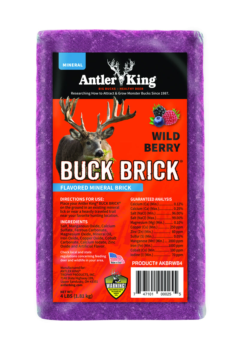 Antler King Wild Berry Flavored Buck Brick Mineral Block for Deer Attractant - 4 LB