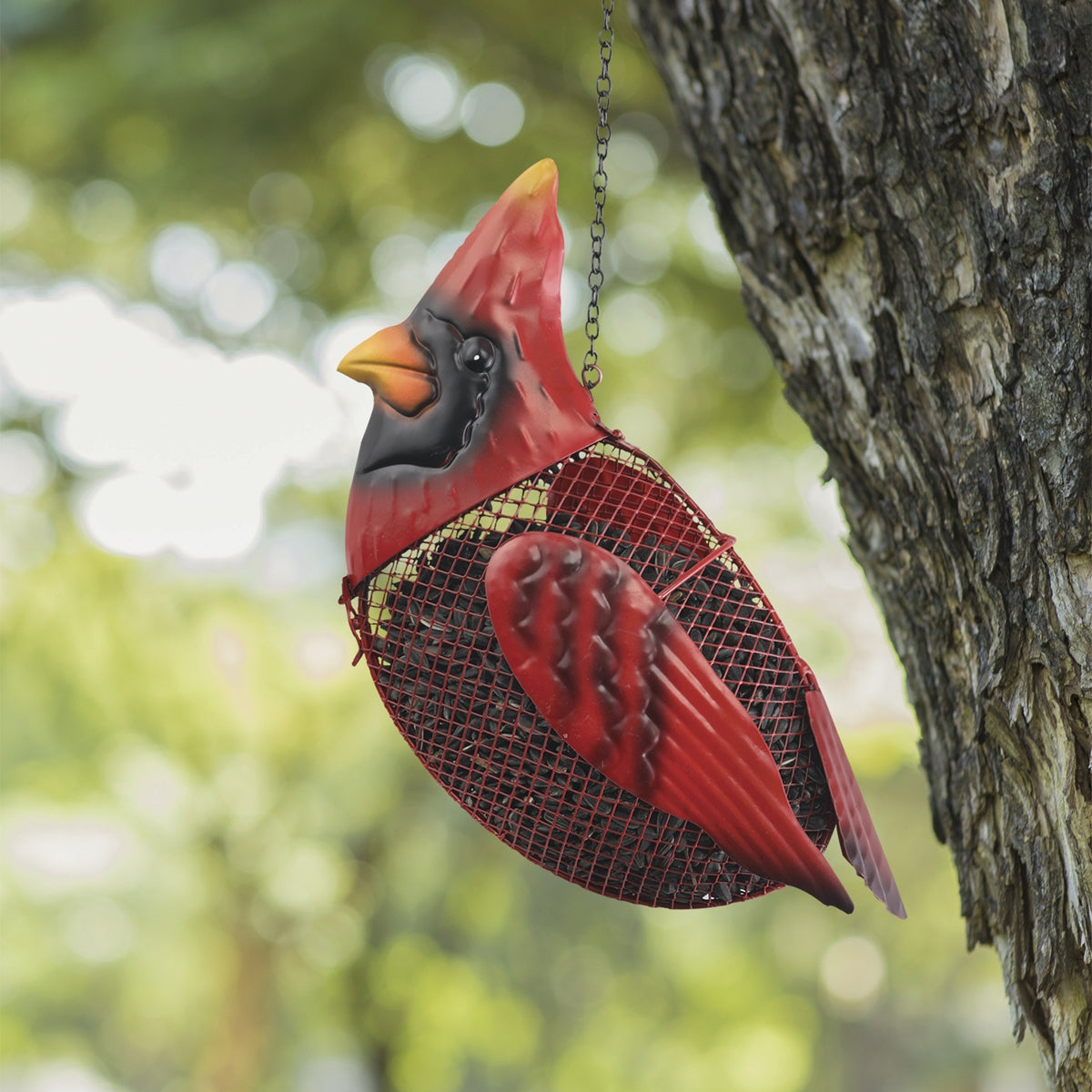 Gift Essentials Metal Cardinal Mesh Bird Seed Feeder with Hanging Chain - Red (5 Cups)