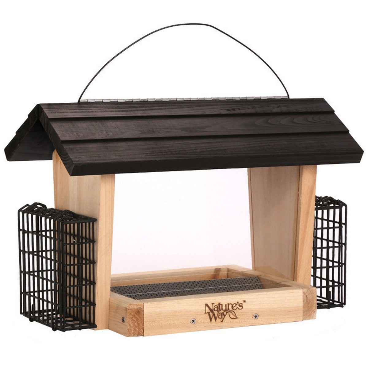 Nature's Way Cedar Hopper Bird Feeder With Suet Cage - 6 QT