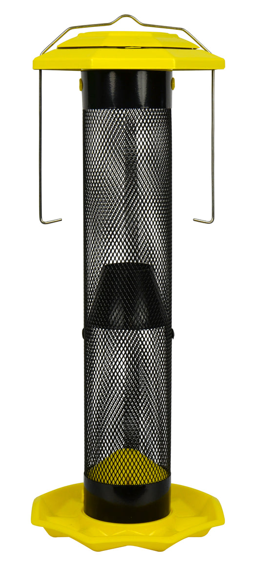 Nature's Way Yellow / Black Funnel Flip Mesh Finch Thistle Bird Feeder - 1.5 Quart