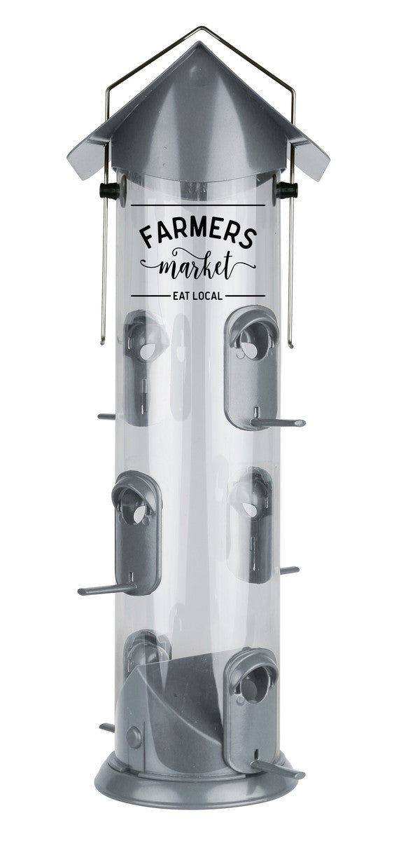 Wild Wings Farmhouse Deluxe Decorative Easy Clean Tube Bird Feeder - Silver (2.8 Quart)