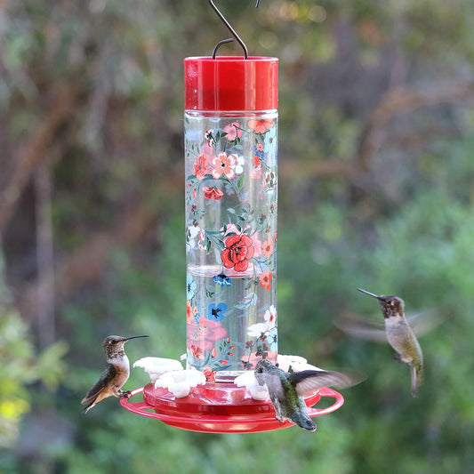 Nature's Way Red Hand Vintage Blossom Decorative Glass Hummingbird Feeders - 20 Oz