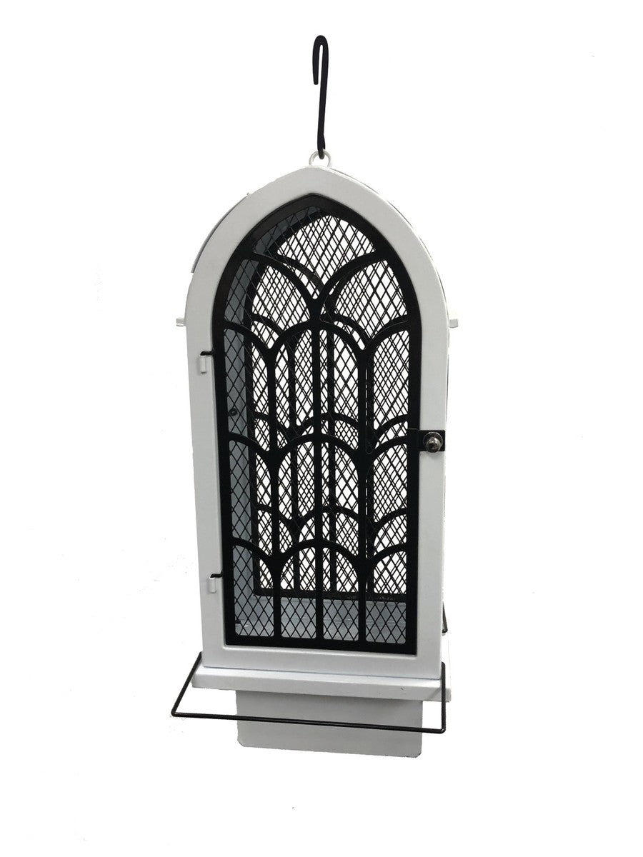 Archway Birdie Chapel Bird Feeder for Mixed Seed and Suet or Seed Cakes - White(Large)