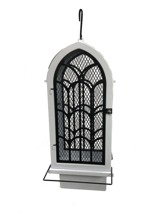 Archway Birdie Chapel Bird Feeder for Mixed Seed and Suet or Seed Cakes - White(Large)