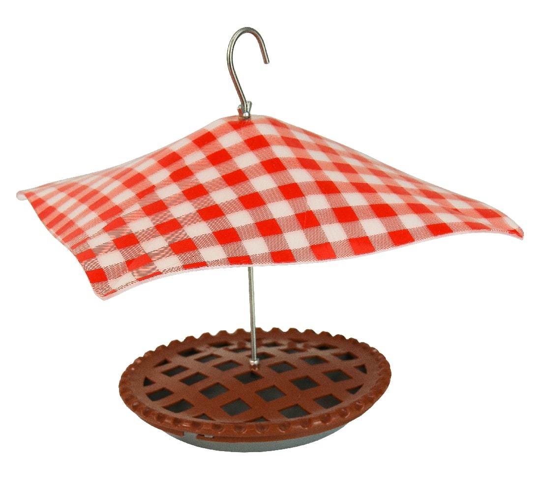 Heath Pie in the Sky Platform Bird Feeder with Picnic Blanket Baffle - Red/White/Brown